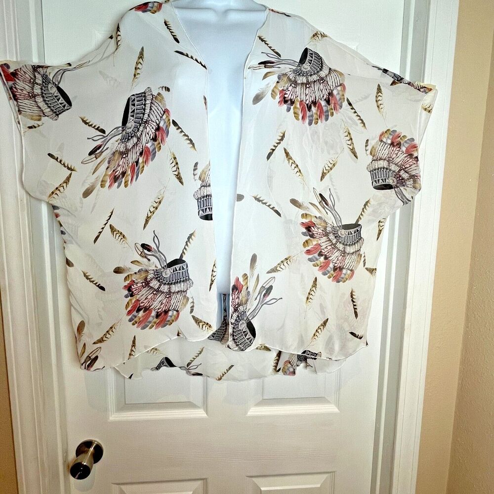 I Joah Womens Oversize Small Beige Kimono Sheer Lightweight Head Dress Feathers